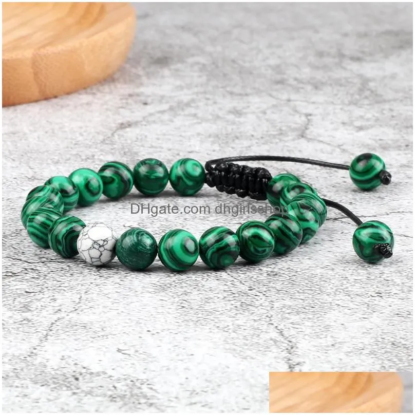 beaded strands adjustable bracelet natural tiger eye stone black onyx lava men bracelets charm yoga bangles malachite beads jewelry