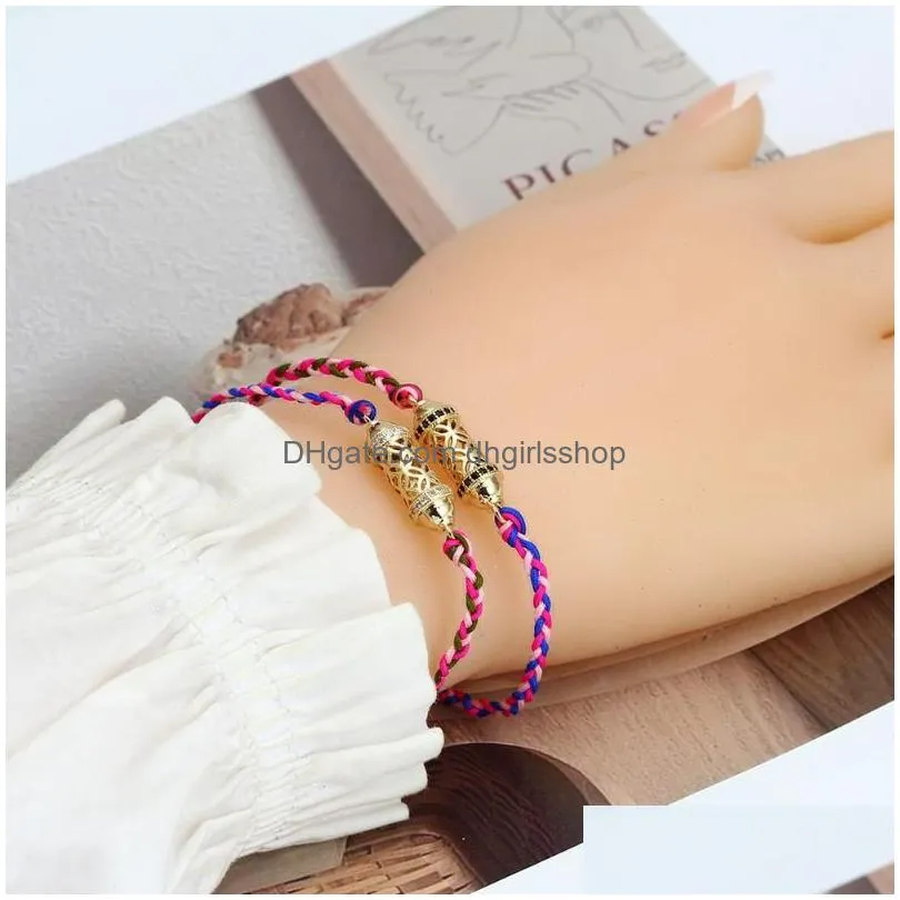 link chain wish card copper bead bracelet for women girls fashion pattern charm boho jewelry adjustable braided rope handmade 2022link