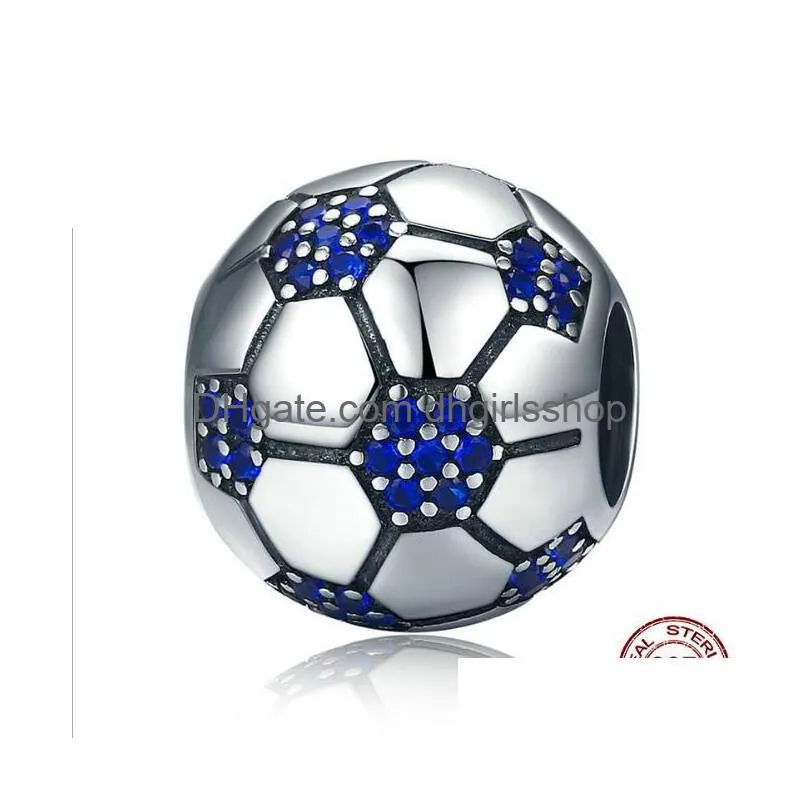 925 sterling silver soccer football beads blue crystal sport volleyball charms for european bracelets necklace diy jewelry accessories