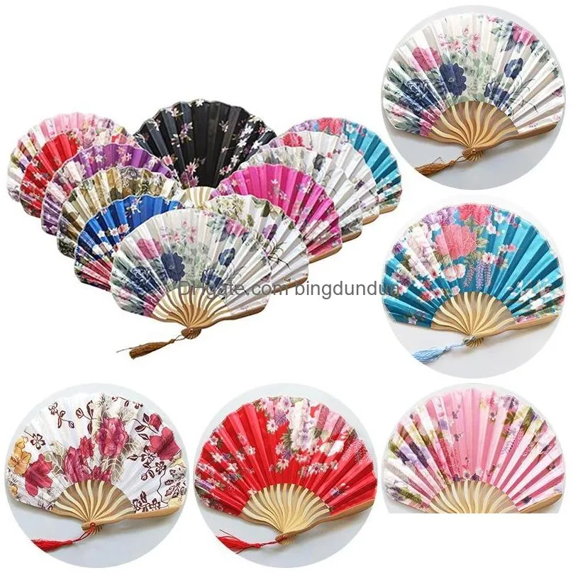 japanese style silk fan chinese bamboo folding fan vintage waveshaped keel dance hand fans craft home decoration ornaments gift