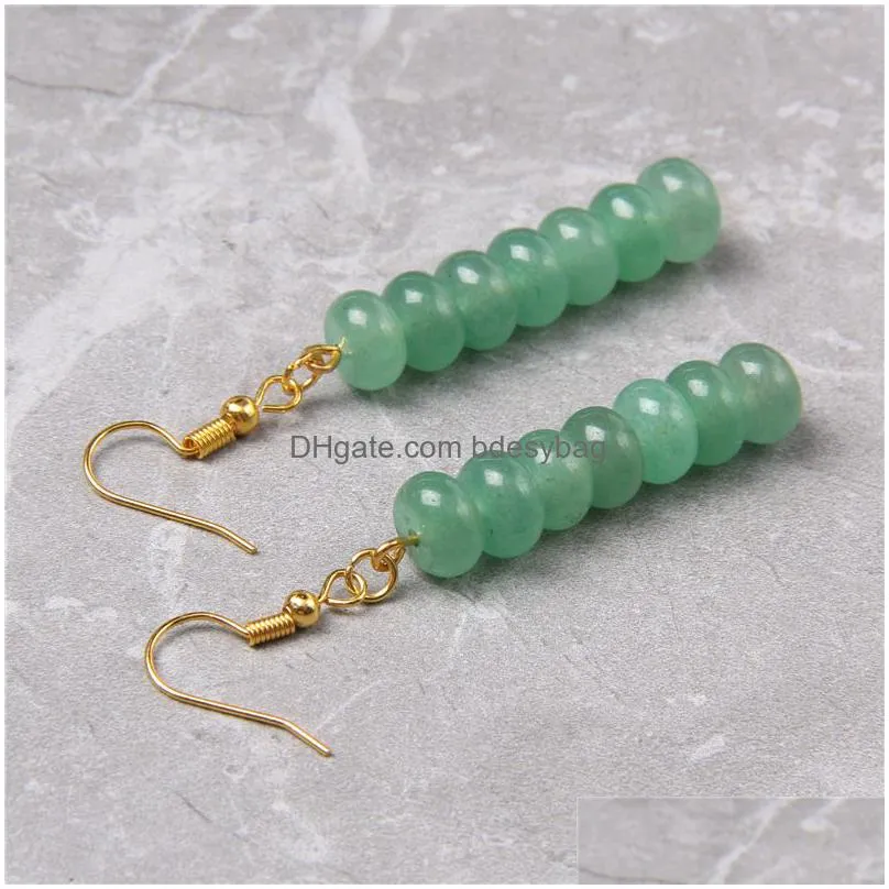 natural stone bead earring 18k gold plated stainless steel jewelry irregular amethyst green aventurine drop hook earrings for women