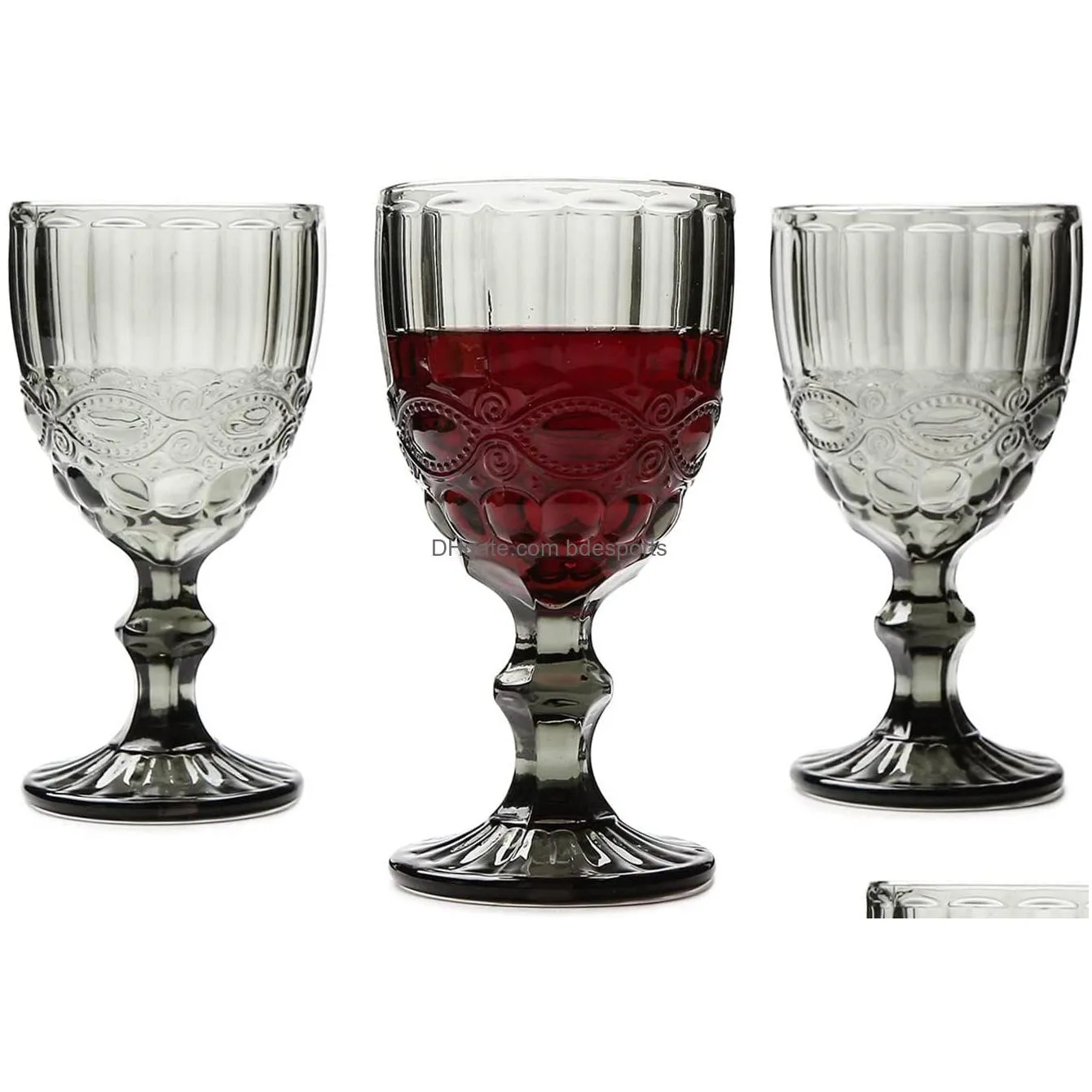 vintage glass goblets embossed stemmed glasses assorted colored drinking glasses for wine water juice beverage 064521