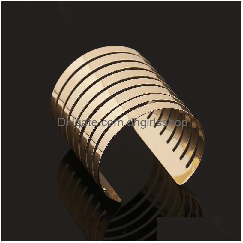 1pc fashion europe simple gold open cuff bangles for men women jewelry punk rectangular hollow wide bracelets