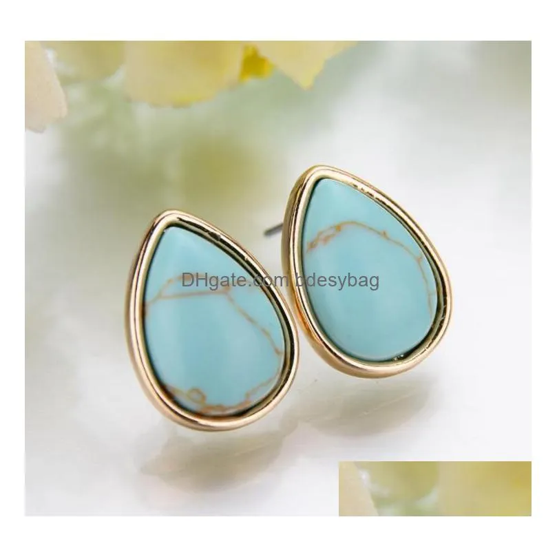 europe and the united states big brand highgrade phnom penh turquoise water drops geometric earrings korean version of the temperament