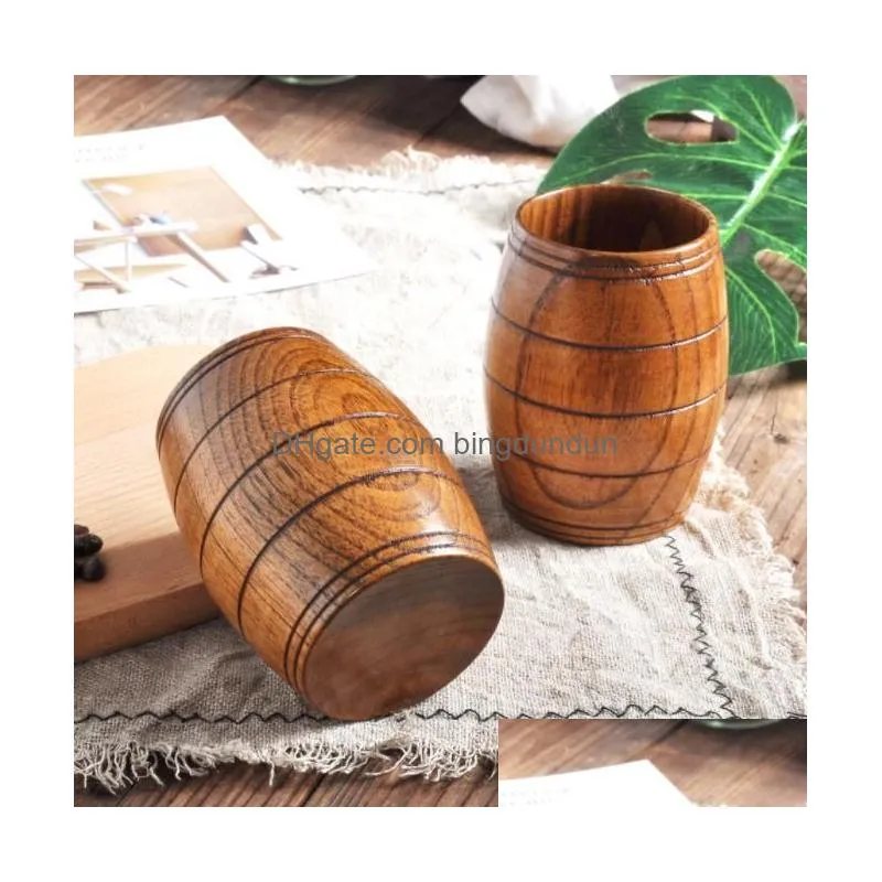 creative wine barrel wooden mugs shape natural wooden beer tea milk cup carved home kitchen bar pub drinkware gift beer cup 032151