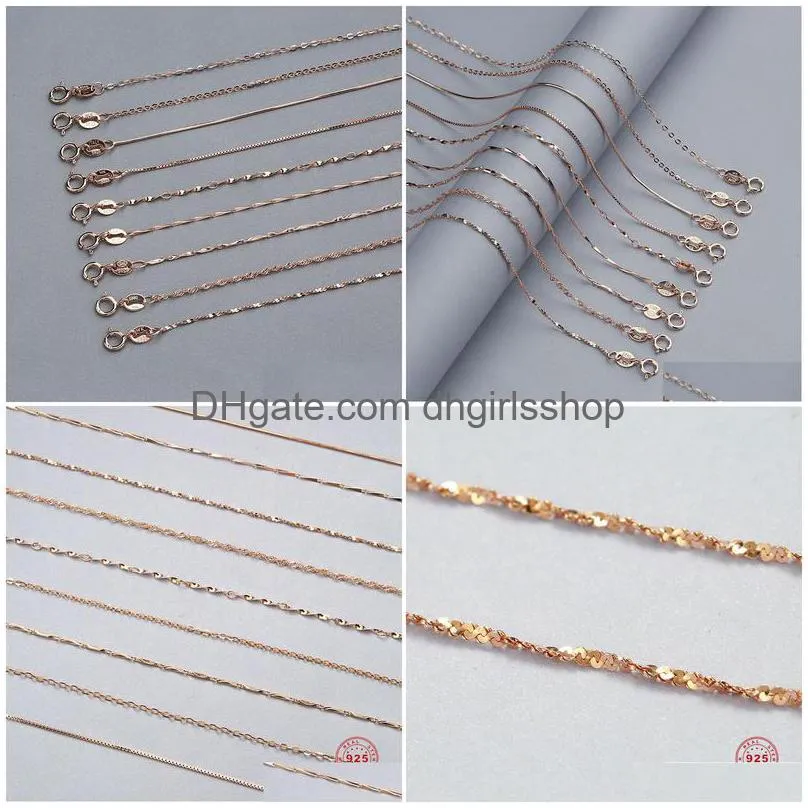 doreen box 925 sterling silver rose gold chain necklace female silver chains jewelry sweater chain clavicle necklace