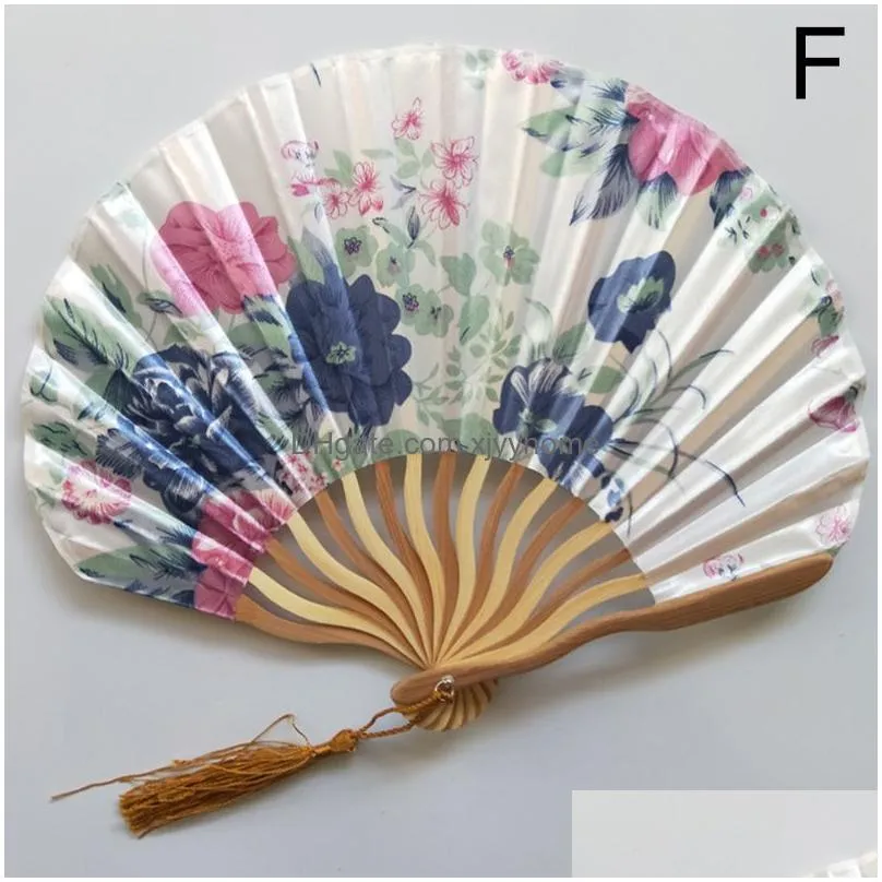 hand fold fan vintage style bamboo wood silk flower japanese chinese artificial pink wedding girl man dance decorate home