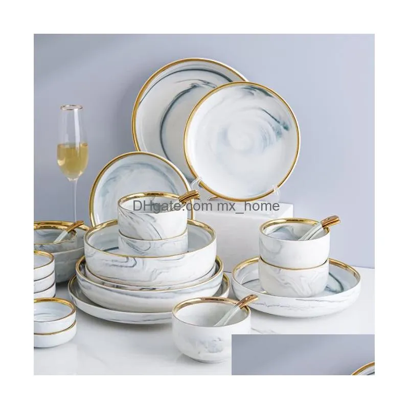 european style full tableware plate sets marble luxury christmas dishes fruit ceramic abendessen platten kitchen accessories