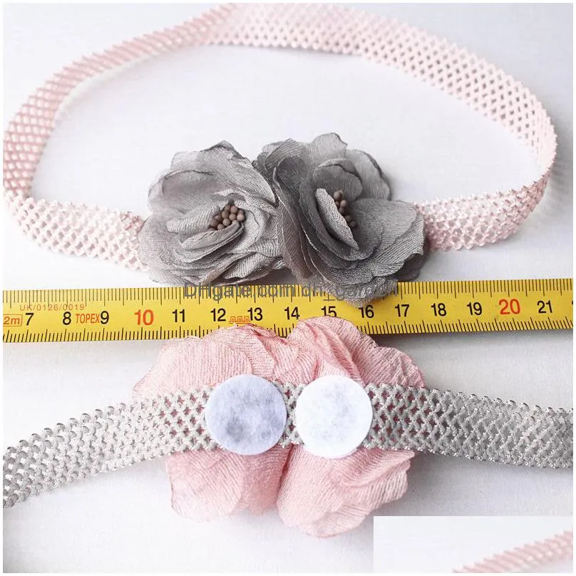 12pcs/lot korean design double flower pink gold hearts hairbands princess grey floral summer elastic girl headbands