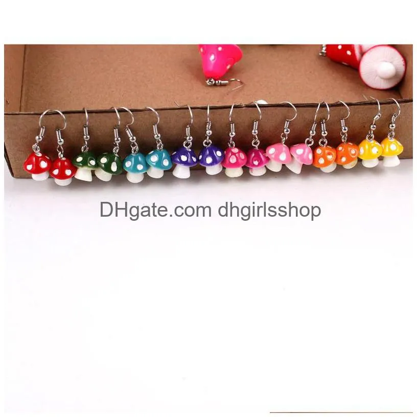 small mushroom shaped dangle earrings cute 8 colors handmade drop earrings for women girls jewelry lovely gifts 1.2x3.3cm