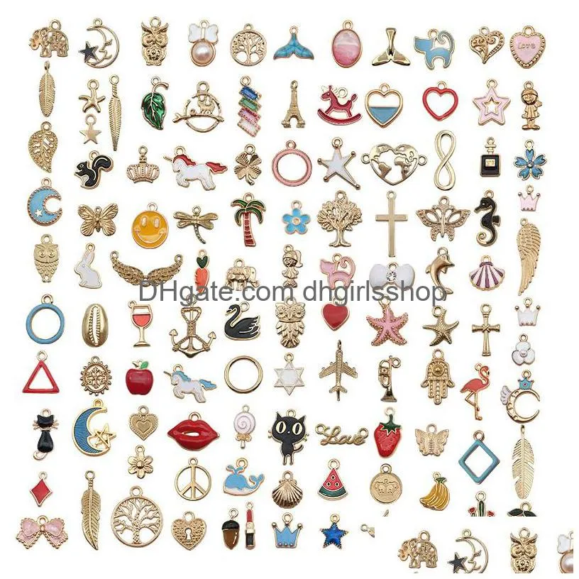 mix 150pcs kc gold plate jewelry charms pendants diy handmade earring findings bulk bracelet necklace accessories for sale wholesale