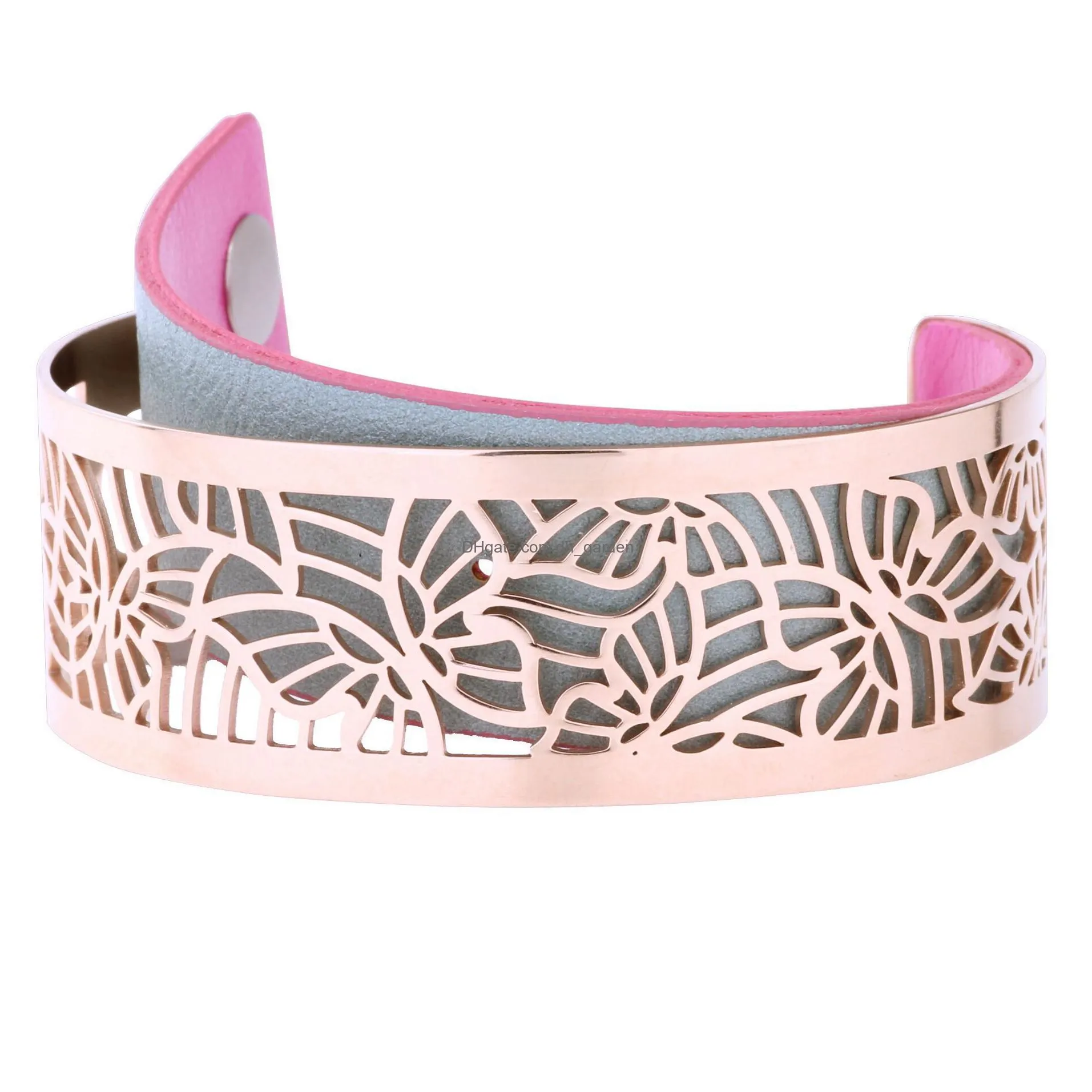 cremo luxury stainless steel butterfly cuff bangles bracelets for women manchette femme interchangeable leather arm bracelet