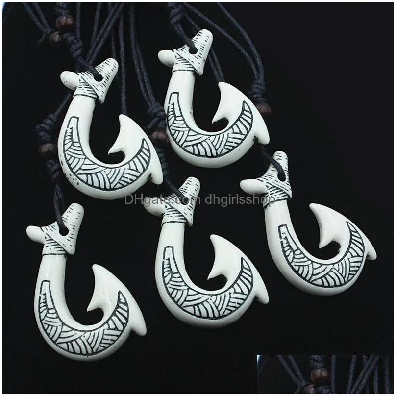 fishhook imitation bone necklace pendant  ethnic tribal style maori fishhook pendants wholesale