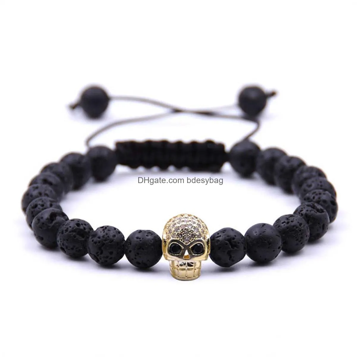 2018 10pc/set handmade woven bracelets turquoise stone decorative skull head beaded cheap bracelets for men and women