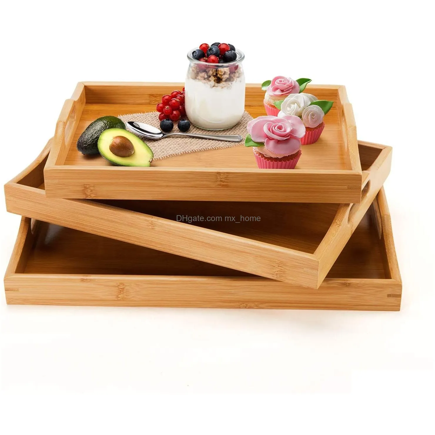 rectangular bamboo wooden serving tray kung fu tea cup cutlery tray solid bamboo tray with handle el dinner plate tray