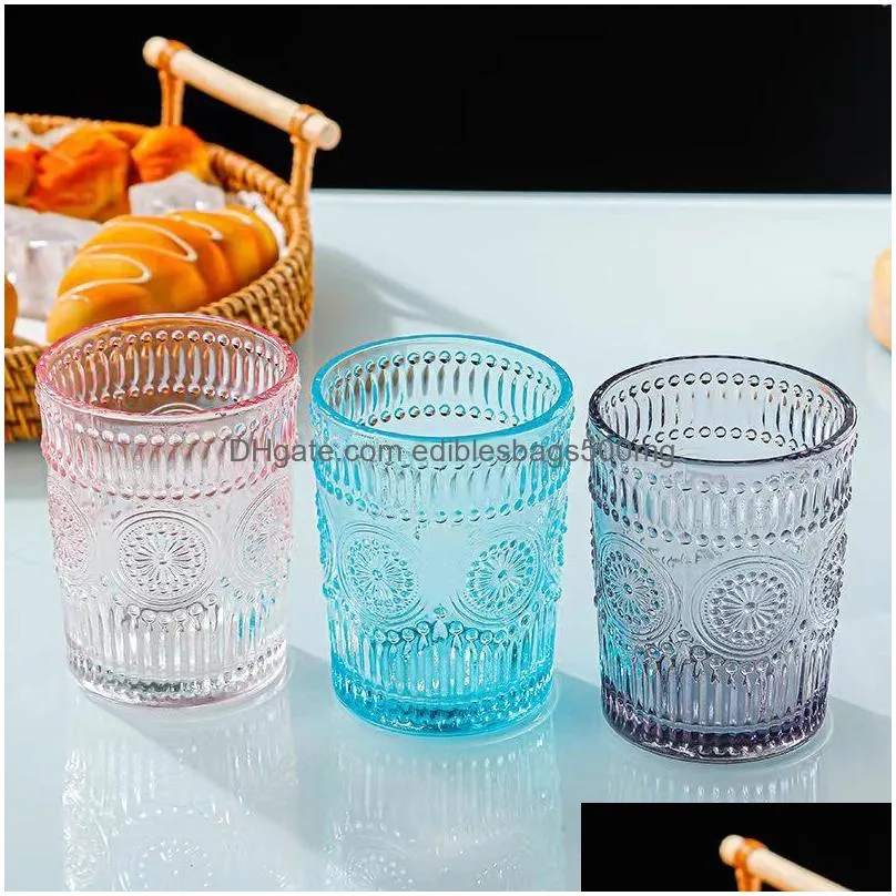 embossed water glasses vintage drinking glasses juice beverages cocktail whisky bear cup wine romantic glassesware