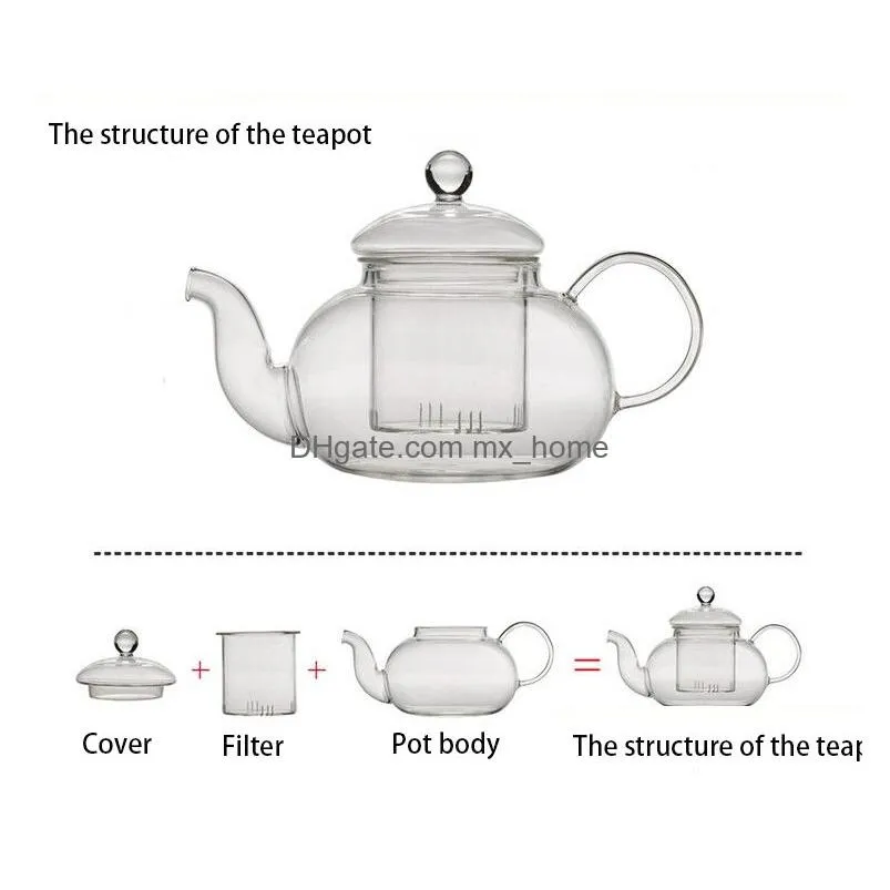 high quality heat resistant glass flower tea pot practical bottle flower teacup glass teapot with infuser tea leaf herbal coffee