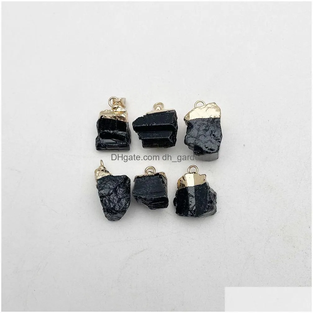 natural black tourmaline gravel crystal gem healing reiki stone pendant necklace for jewelry making charm accessories 10pc