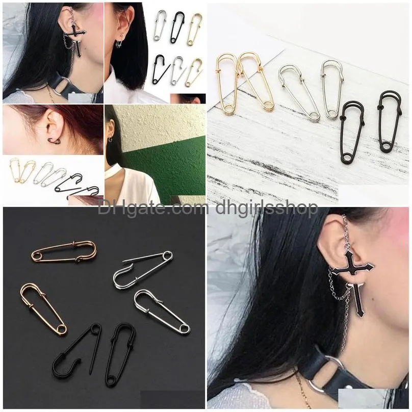 trendy uni punk rock style safety pin ear hook stud earrings exquisite jewelry gift for women men