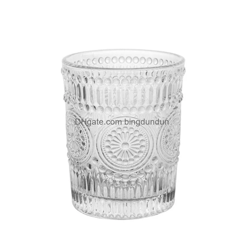 nordic vintage glass cup sun flower embossed wine glasses milk coffee cup cold drink glass transparent water cups