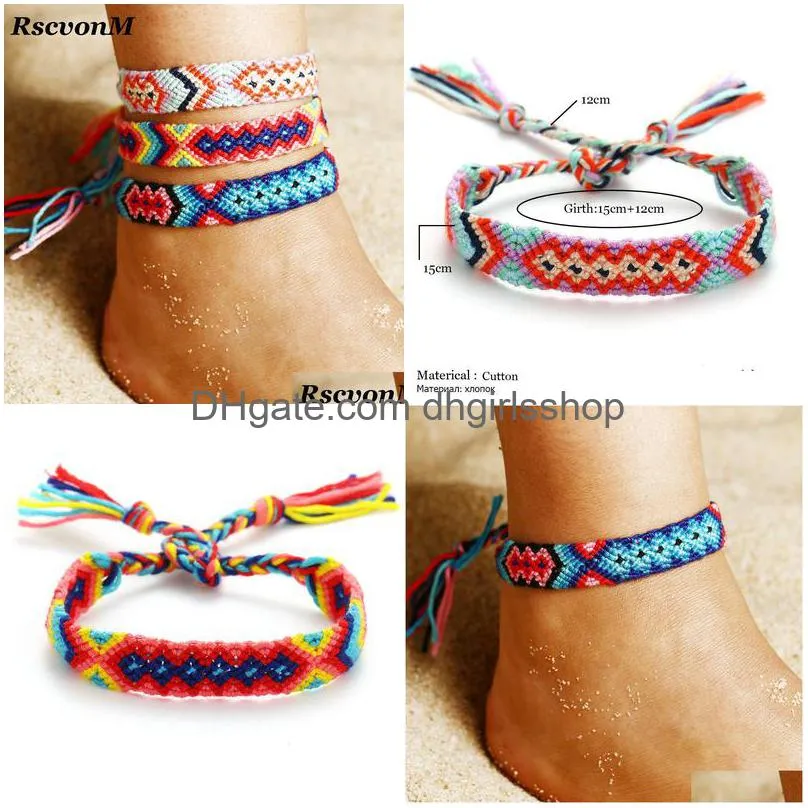 summer bohemia anklets colorful beach charm rope string anklets for women ankle bracelet woman sandals on the leg chain