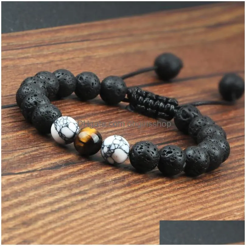 beaded strands adjustable bracelet natural tiger eye stone black onyx lava men bracelets charm yoga bangles malachite beads jewelry