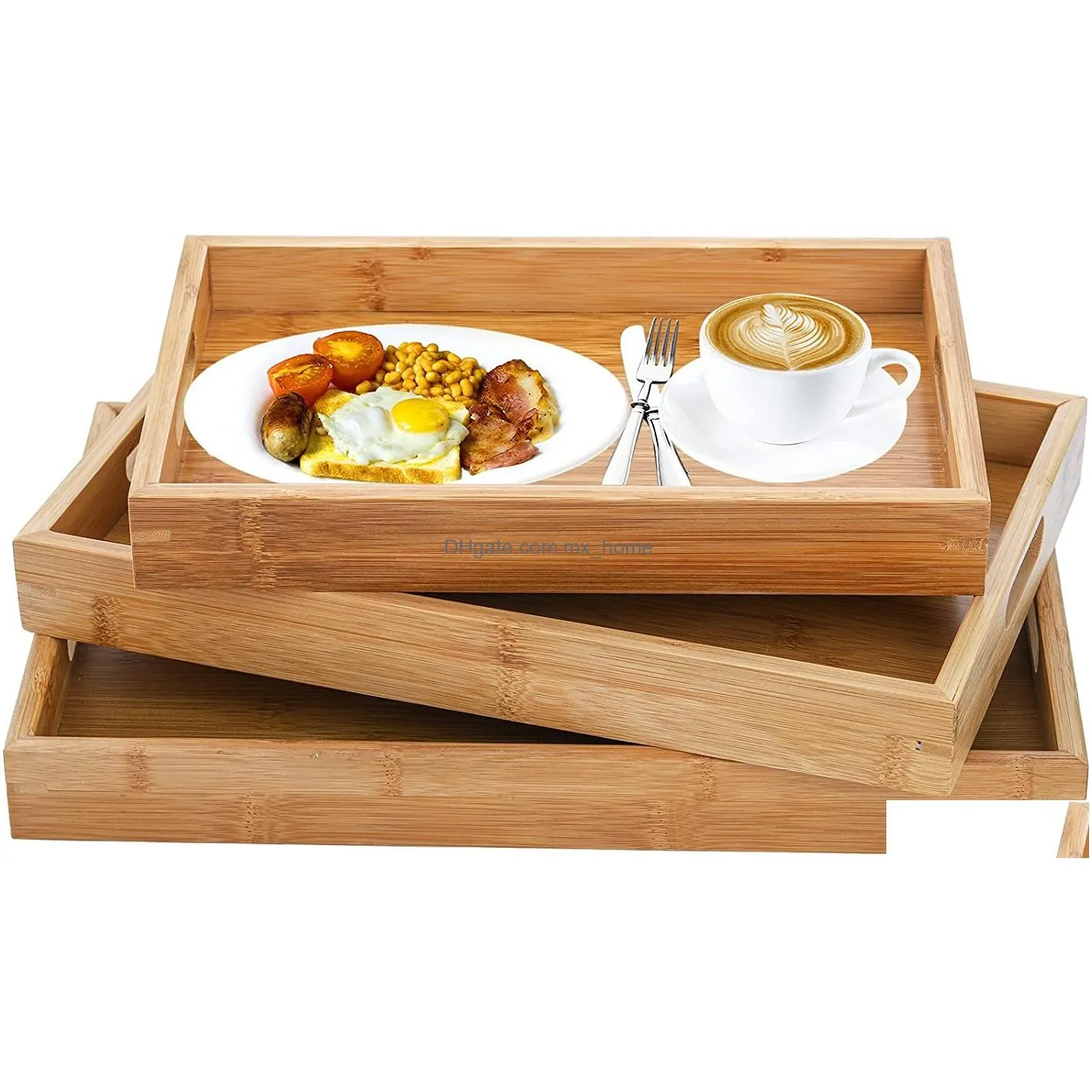 rectangular bamboo wooden serving tray kung fu tea cup cutlery tray solid bamboo tray with handle el dinner plate tray