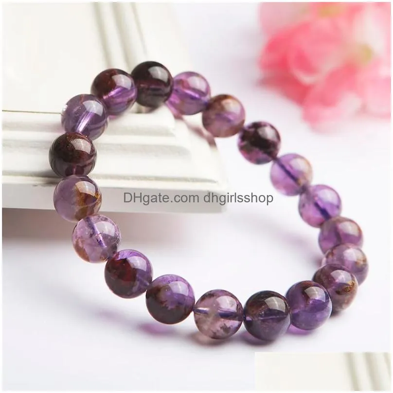 beaded strands genuine purple natural phantom quartz bracelet healing crystal stretch round bead bracelets for women 10mmbeaded lars22