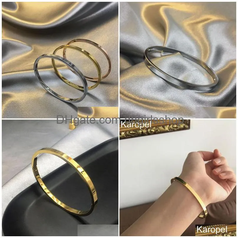 karopel rose gold black stainless steel bracelet bracelet womens open simple round armband jewelry trendy variety bracelets