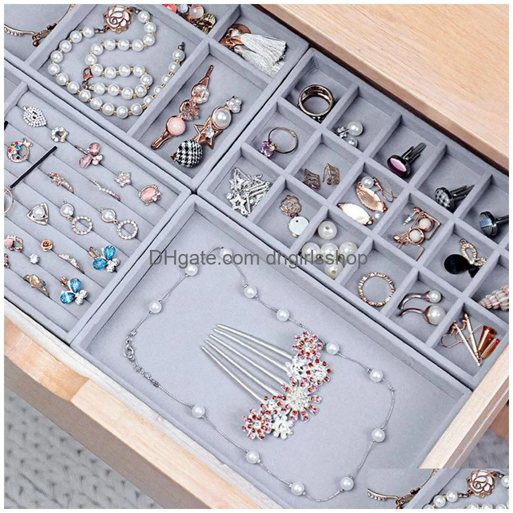 fashion portable flannel jewelry tray large display drawer holder organizer storage box earring stackable case bulk wholesale