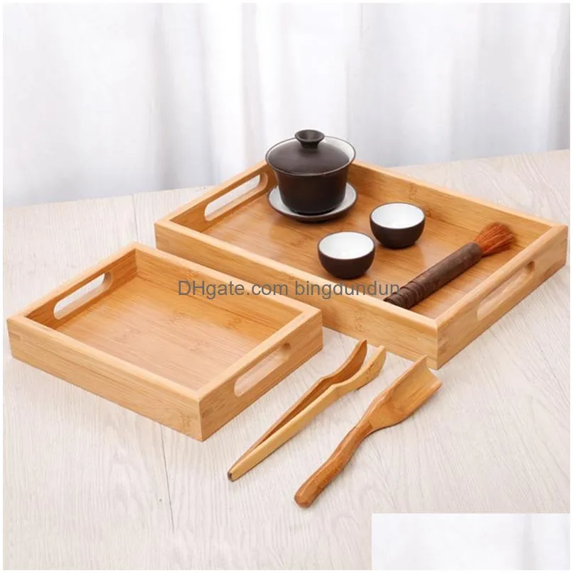 bamboo wooden tea tray rectangular solid wood serving tray kung fu tea cup tray with handle wooden dinner bread fruit food plate