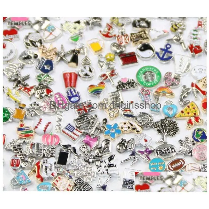 hot wholesale 100pcs/lot floating locket charms bulk mix many styles multi designs jewelry fittings for zinc alloy lockets pendant