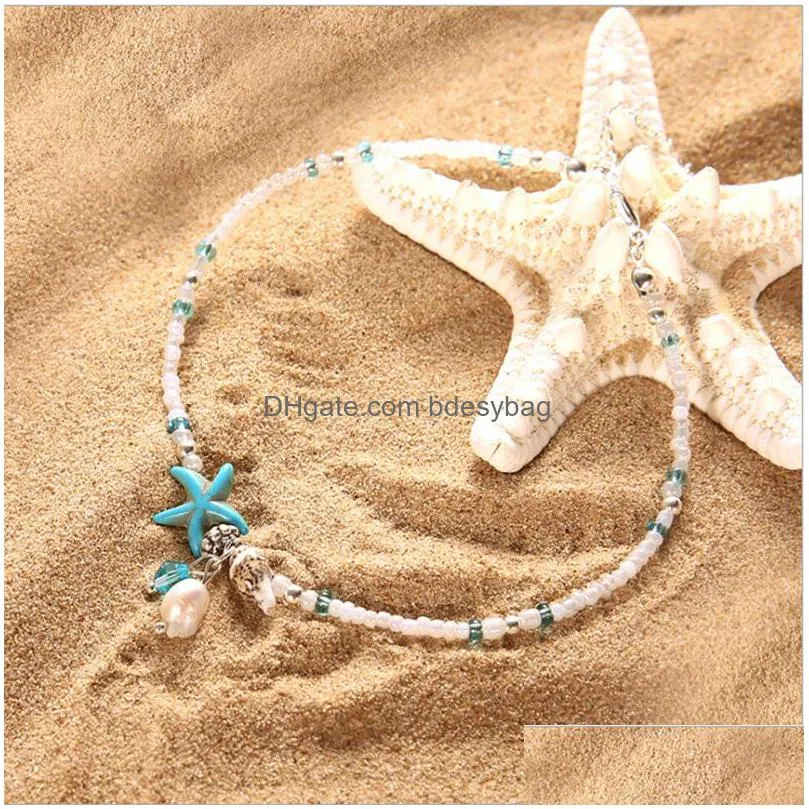 europe and the united states retro anklet silver conch starfish beads anklet female beach sea hawaii summer hot jewelry