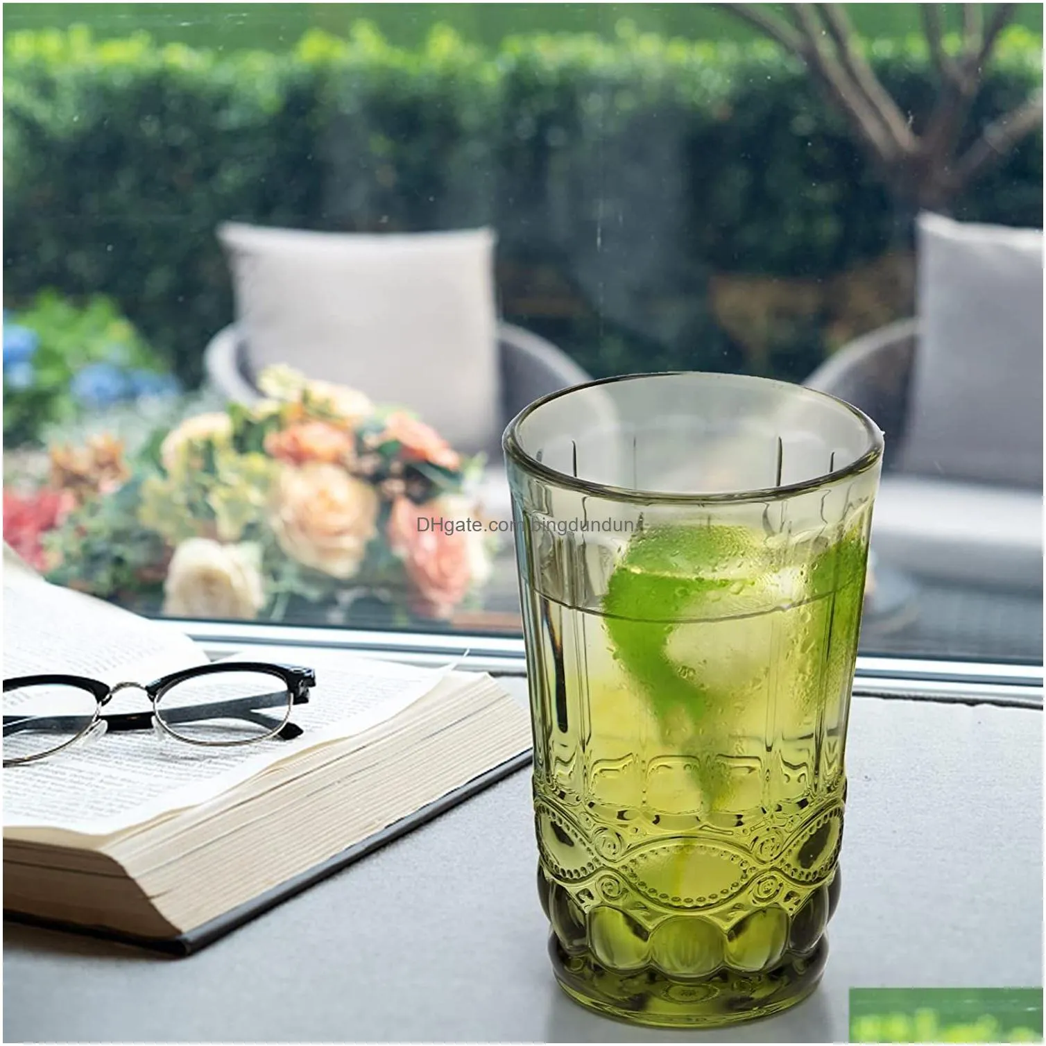 embossed green glass color crystal water glass beer wine glass amber tea cup household crystal glasses cup