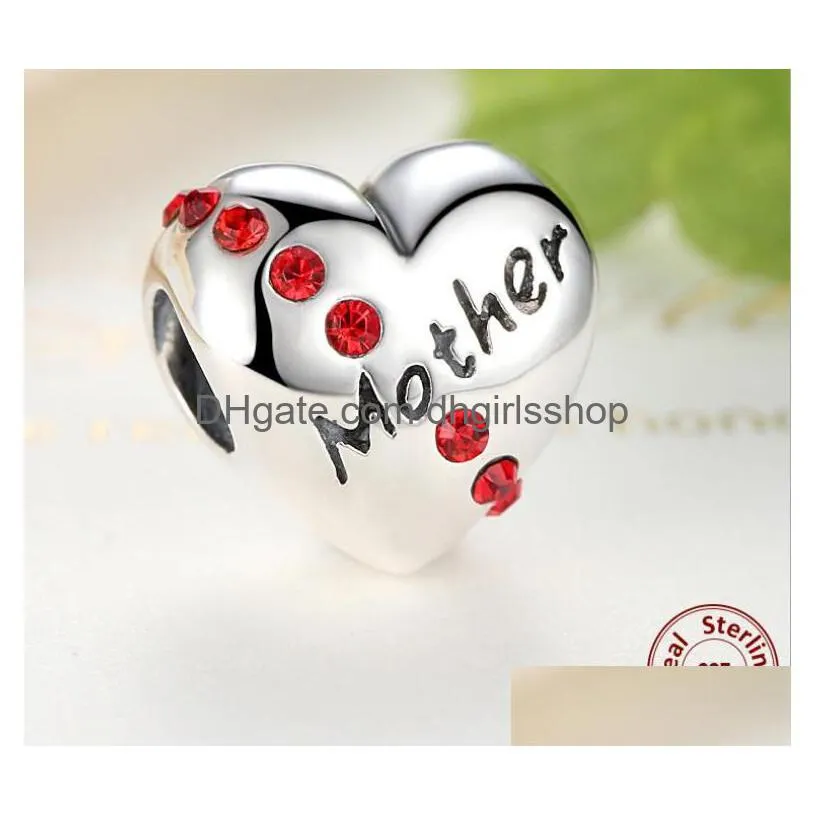 solid 925 sterling silver rhinestone love heart beads mom daughter sister hearts charm for diy jewelry accessories