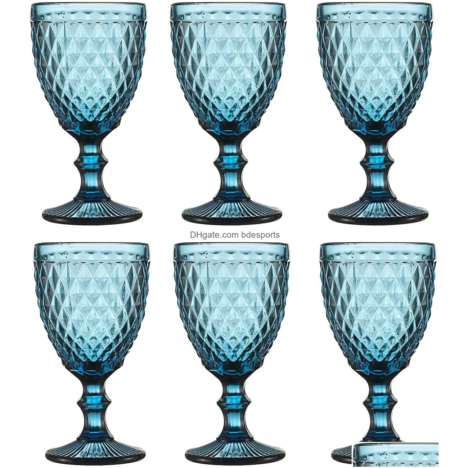 vintage glass goblets embossed stemmed glasses assorted colored drinking glasses for wine water juice beverage 064521