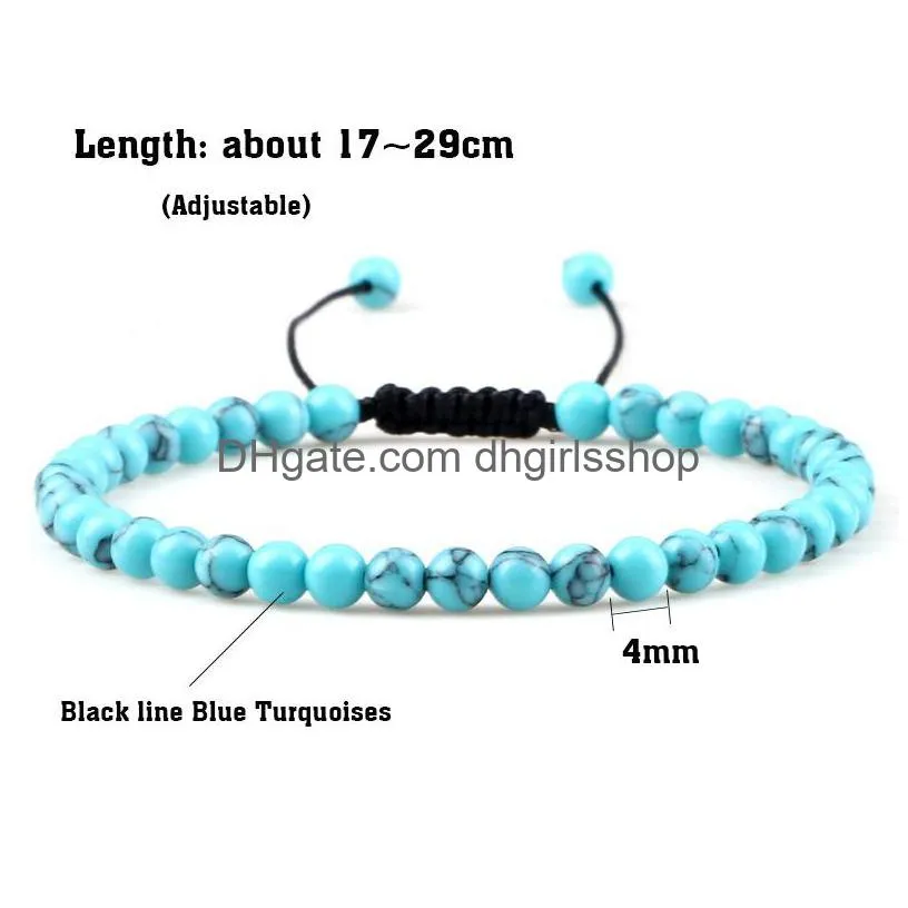 4mm stone beads adjustable bracelet for men natural tiger eye lava chalcedony onyx woven bracelets women yoga jewelry pulseras