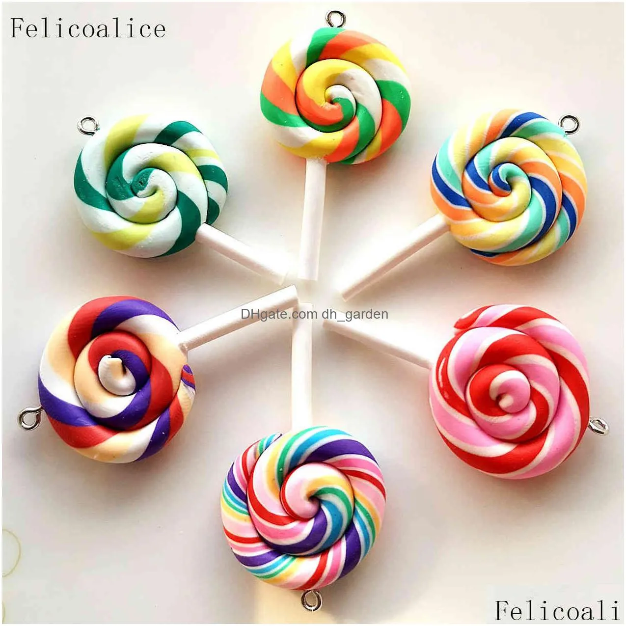 50pcs cute rainbow soft pottery lollipops charms for diy personality bottle pendants clay decoration earrings necklace