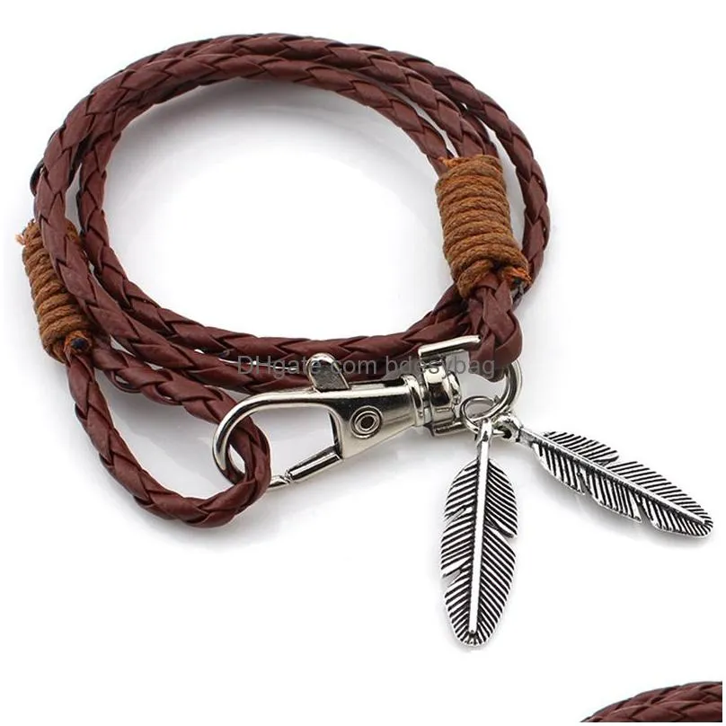 alloy leather bracelet cuff feather surf package adjustable feather leather bracelet uni 12 pieces wholesale color mixing