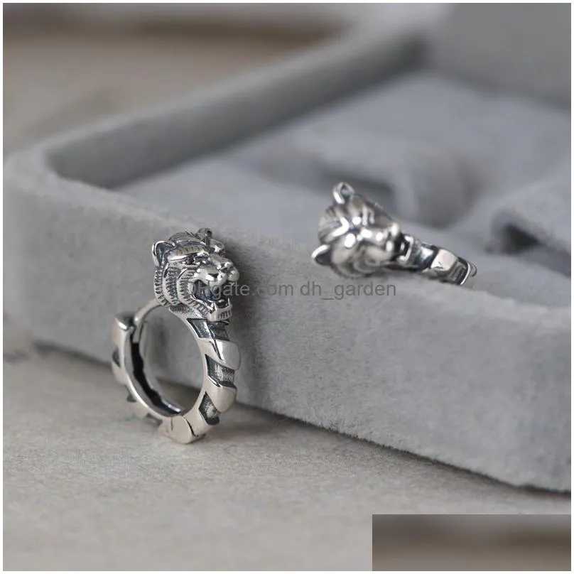 2021 trend 925 women jewelry unusual tiger head stud earrings vintage style thai silver gifts for girl