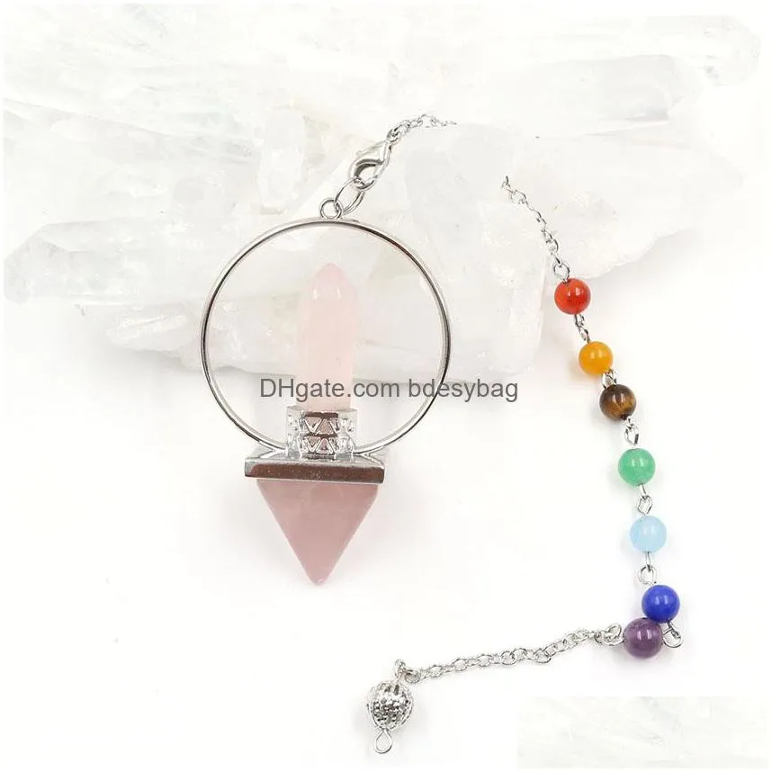 natural crystal hexagonal column energy pyramid chakra chain spirit decoration pendant men and women reiki healing crystal pendant