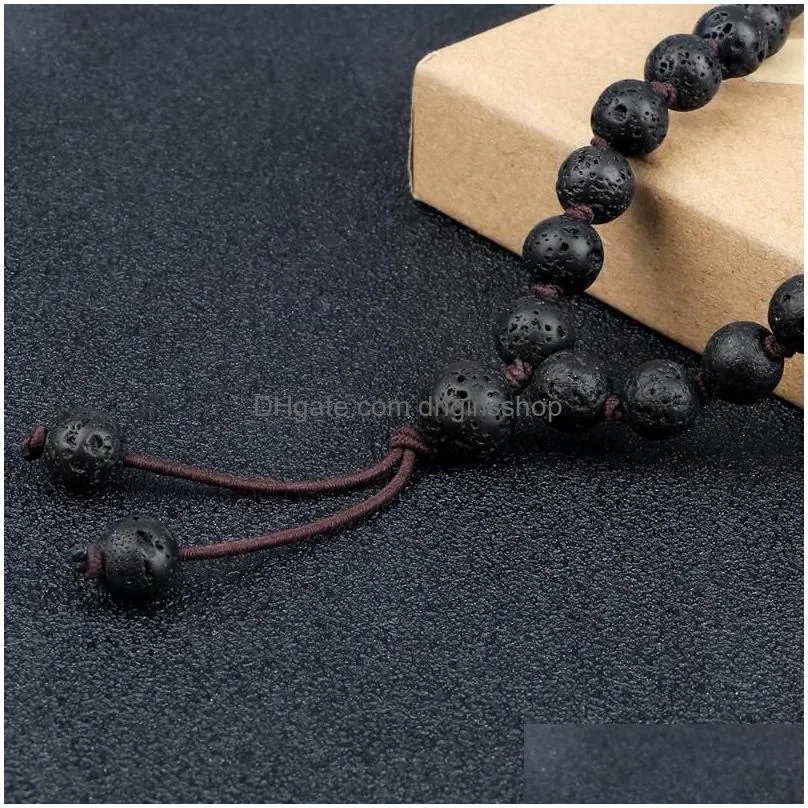 beaded strands 8mm natural lava stone bracelet charm 80 beads necklace handmade elastic rope healing yoga bangle jewelry for friend