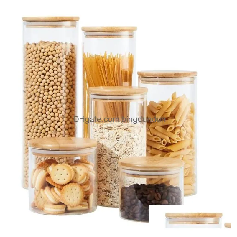 mason candy jar for spices glass bamboo cover container glass jars with lids cookie jar kitchen jars and lids wholesale