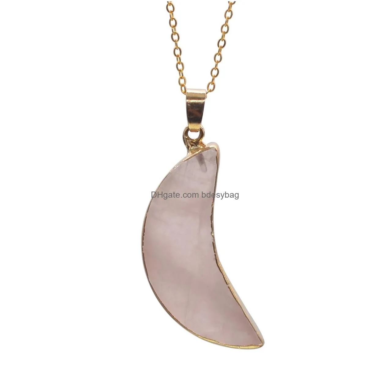 crescent moon necklace gold plated natural gemstones pendant crystals and healing stones necklaces hand diy jewelry accessories