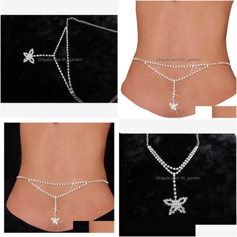 fashion butterfly waist shain for women y bikini  jewelry silver color shiny crystal belly chain for jeans