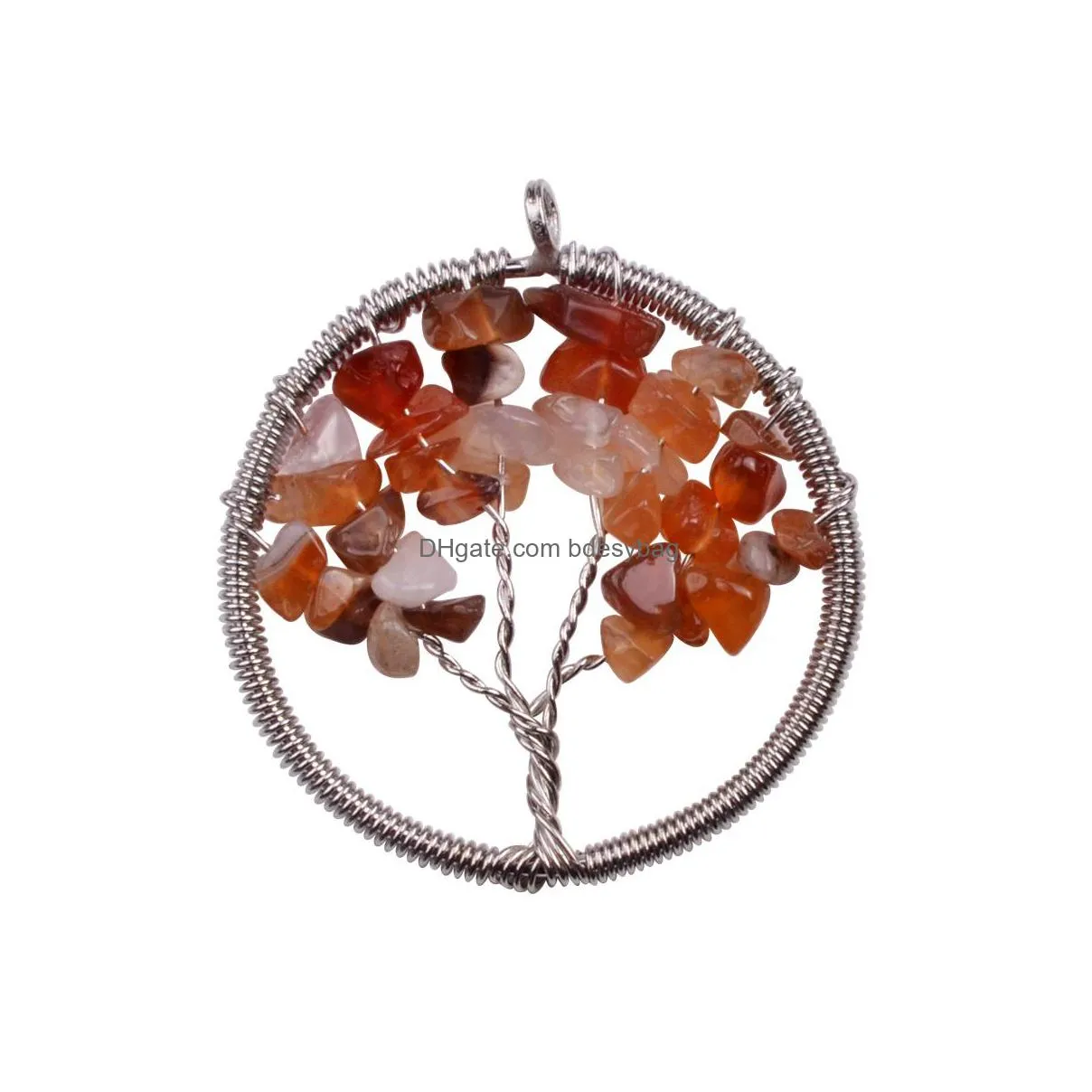 12pcs real raw chip gem stone chakra necklace tree of life quartz crystal chips women rainbow pendants jewelry for women