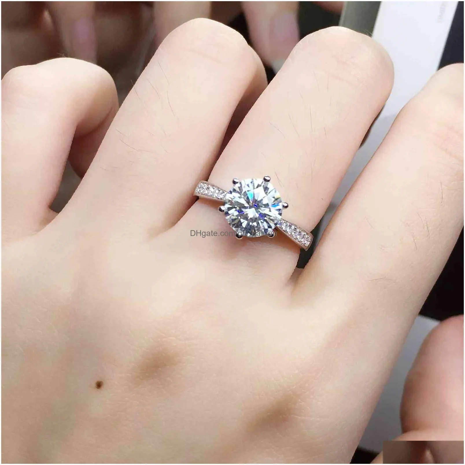 925 sterling silver moissanite classic style 1ct ij color single row moissanite jewelry anniversary ring