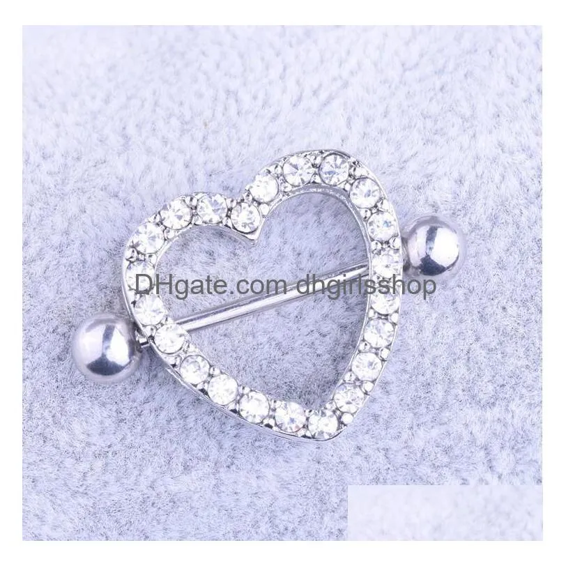 heart shaped nipple shield rings covers medical stainless steel barbells crystal rhinestone piercing body jewelry mix