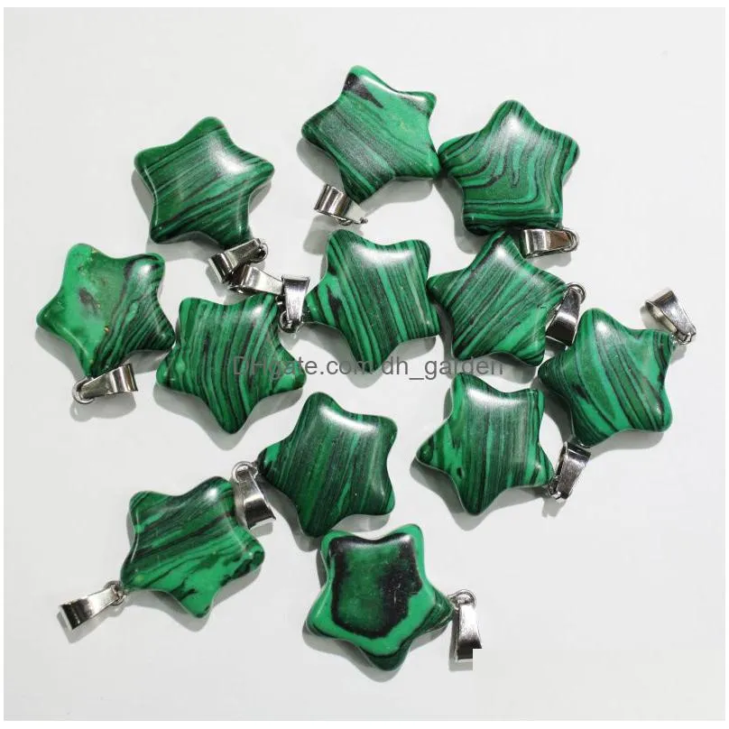 whole 24pcs mixed color natural stone malachite pentagram charm star pendant for jewelry making necklace earring accessories
