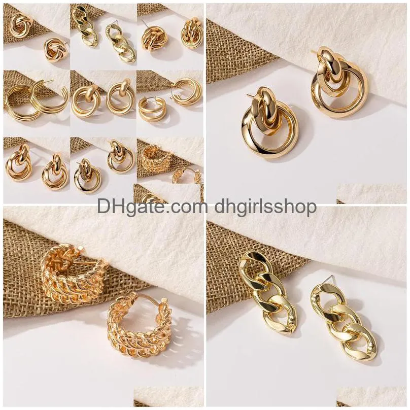 fashion gold color metal drop earrings stainless steel simple knot twist earrings for women statement jewelry pendiente